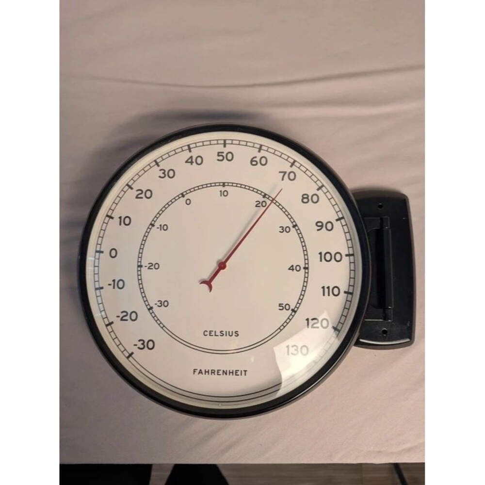 Large Black Wall Thermometer Fahrenheit Celsius Analog Swing-Arm Mount